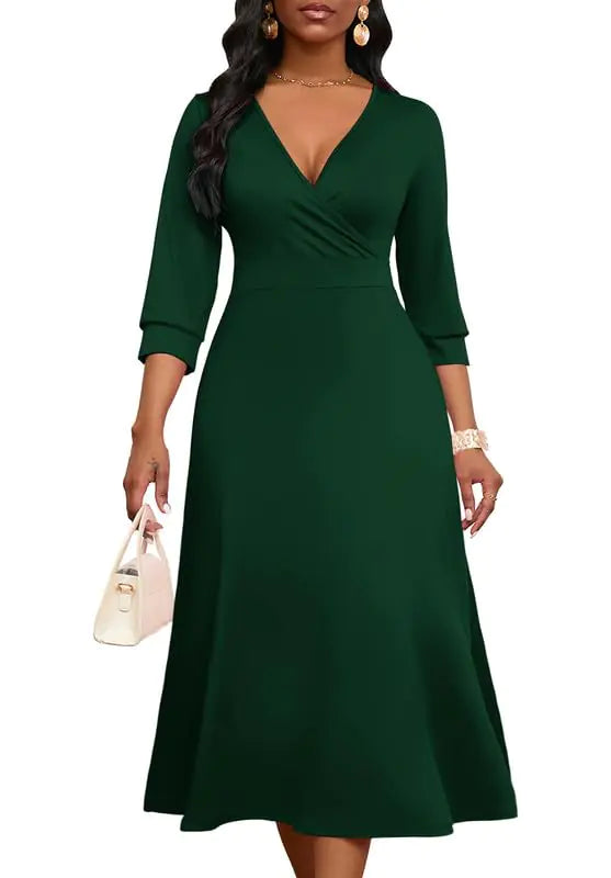 Elegant V-Neck Midi Wedding Guest Dress