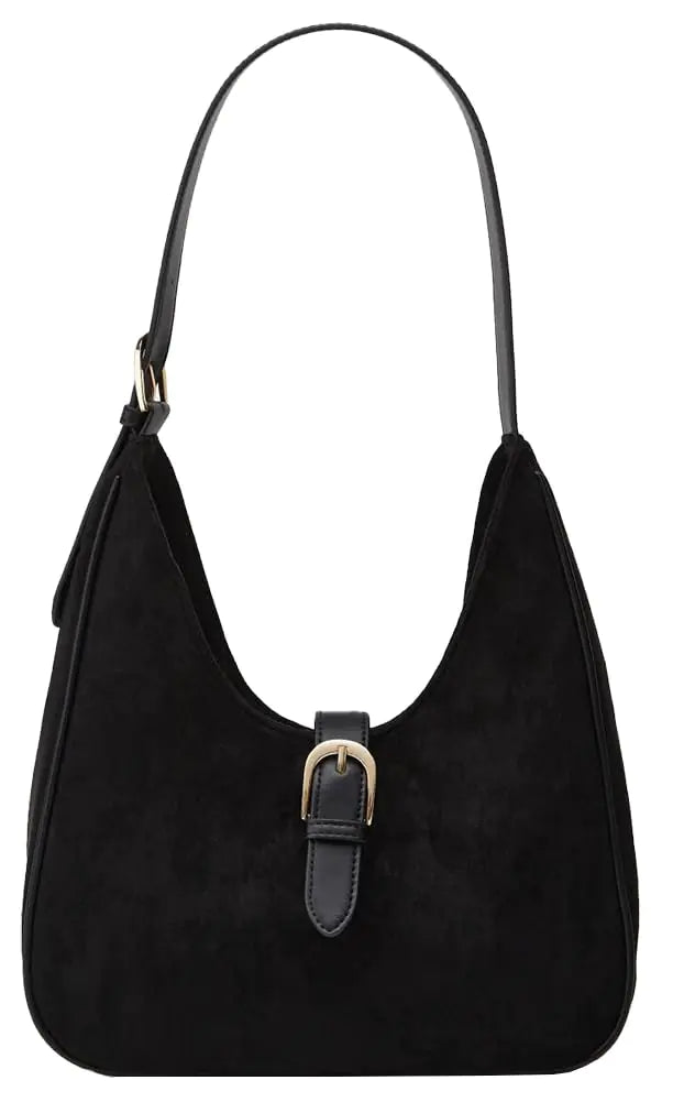 Suede Shoulder Bag for Women - Small Crescent Tote