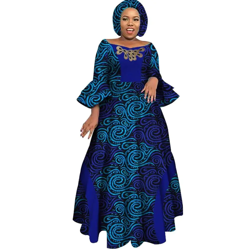 Ankara Belle Maxi Dress Set with Headwrap