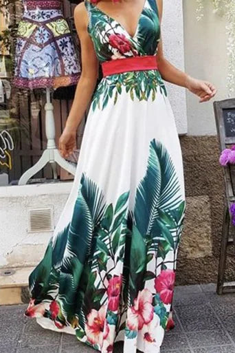 Spaghetti Straps Floral V-Neck Maxi Dress