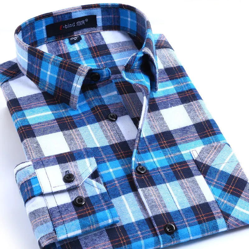 Men's Cotton Flannel Plaid Long Sleeve Shirt