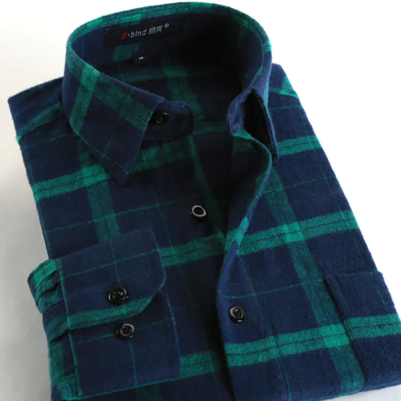 Men's Cotton Flannel Plaid Long Sleeve Shirt
