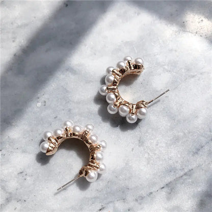 Chic Silver Geometric Pearl Earrings