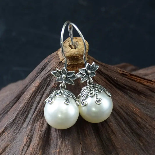 Artisan Silver Pearl Drop Earrings