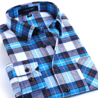 Men's Cotton Flannel Plaid Long Sleeve Shirt