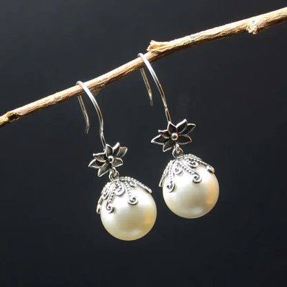 Artisan Silver Pearl Drop Earrings