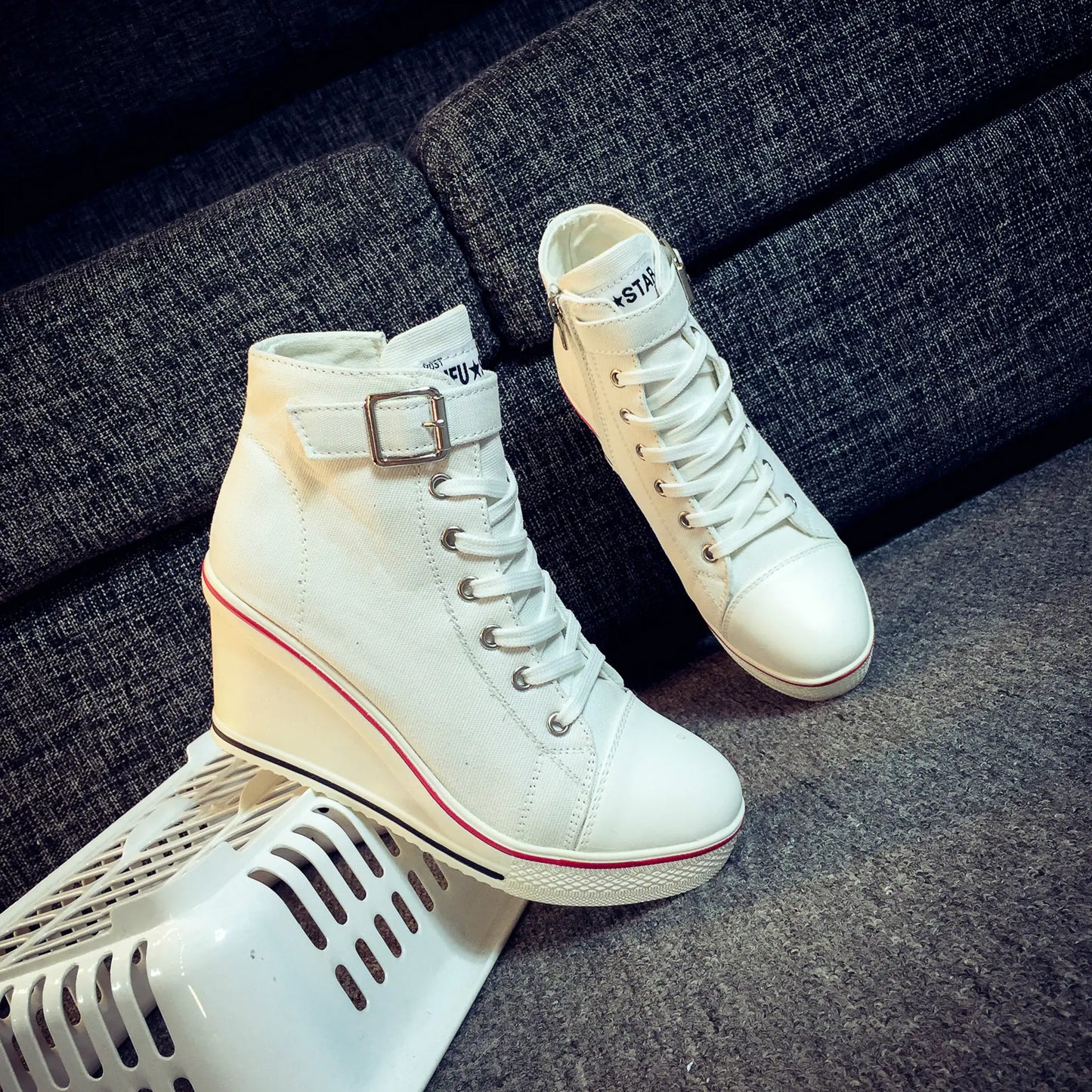 Ladies' High-Top Canvas Wedge Sneakers