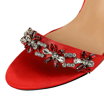 High Heel Satin Open Toe Rhinestone Shoes