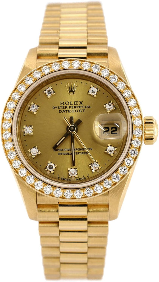 Pre-Loved Oyster Perpetual President Datejust Automatic Watch Yellow Gold with Diamond Bezel and Markers 26
