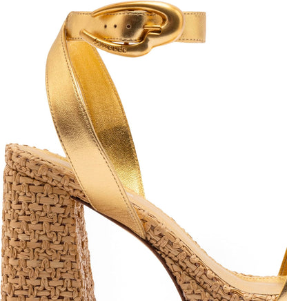 Dolly Verona Sandal In Gold Metallic Leather And Natural Raffia