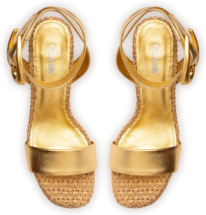 Dolly Verona Sandal In Gold Metallic Leather And Natural Raffia