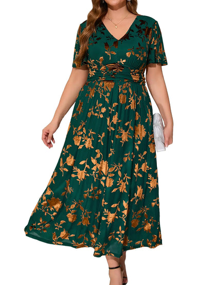 Emerald Elegance Plus Size Velvet Maxi Dress