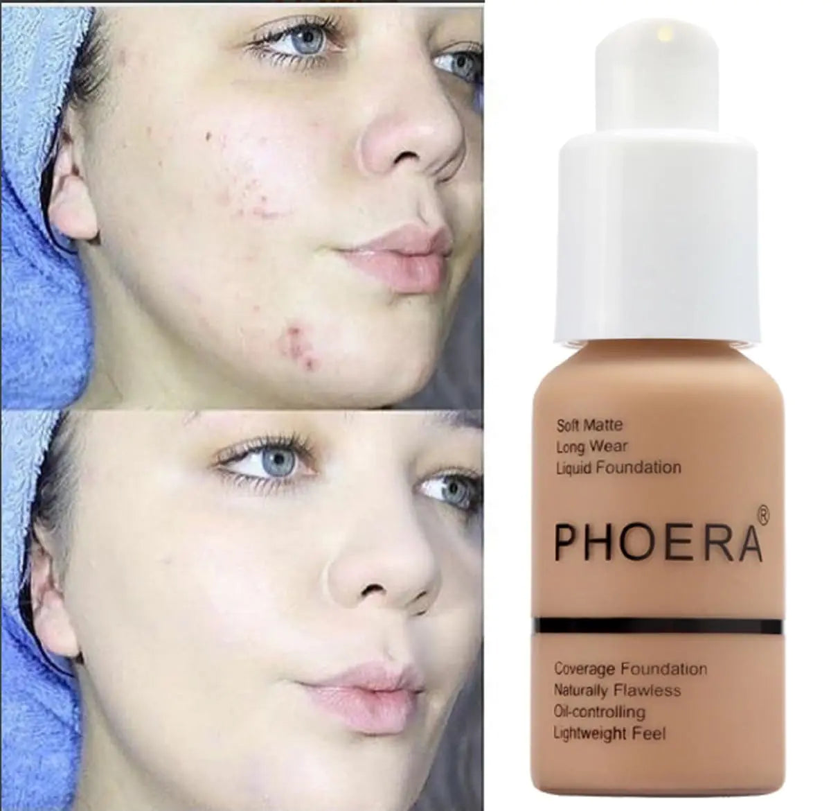 2 Pack PHOERA Foundation 101- Porcelain and 102- Nude, Flawless Soft Matte Liquid Foundation 24 HR Oil Control Concealer Foundation Makeup 1 Ounce (Pack of 1) ﻿ 101 Porcelain and 102 Nud