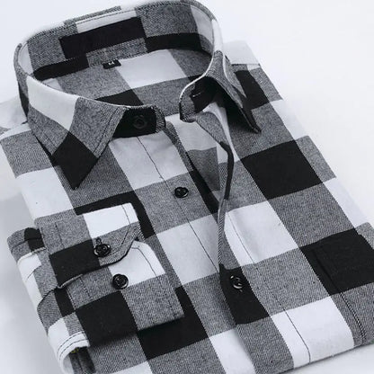 Men's Cotton Flannel Plaid Long Sleeve Shirt