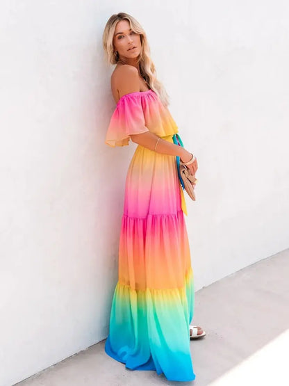 Multicolored Bohemian Ruffled Off Shoulder