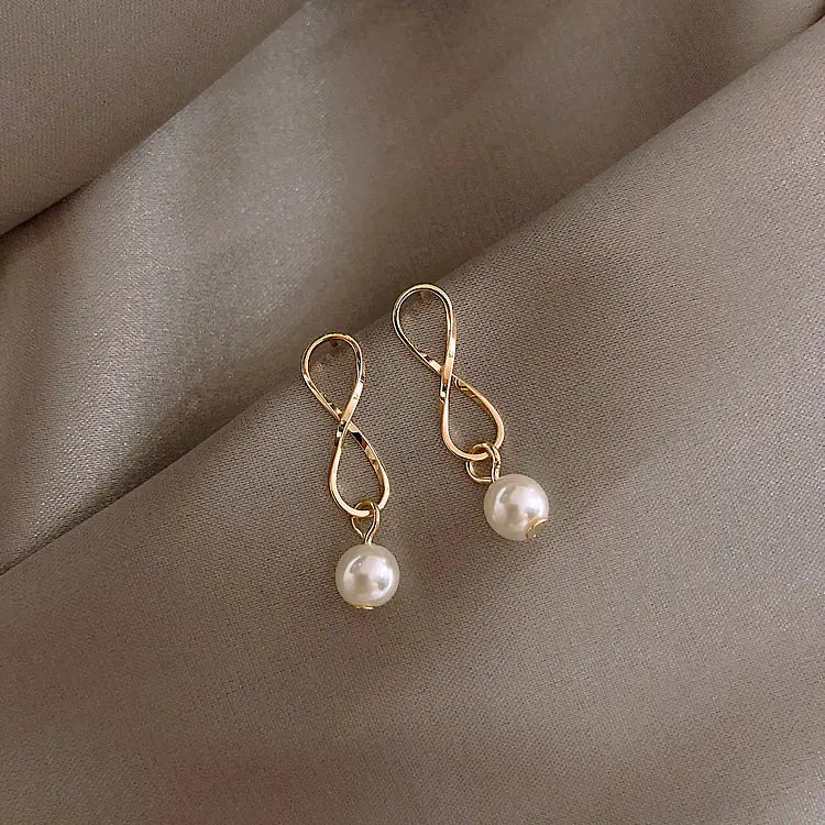 Silver Pearl Geometric Stud Earrings