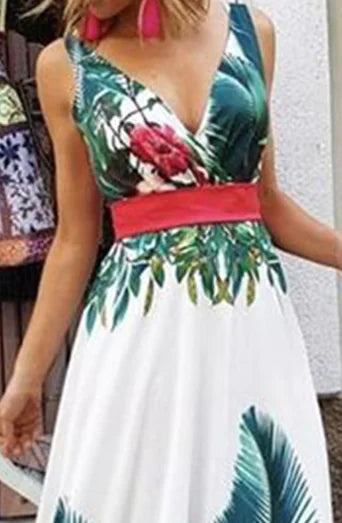 Spaghetti Straps Floral V-Neck Maxi Dress