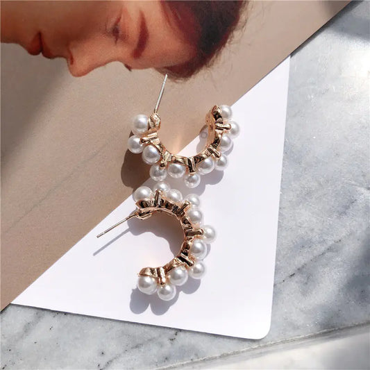 Chic Silver Geometric Pearl Earrings