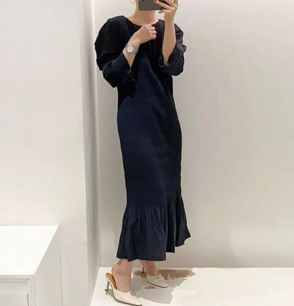 Elegant Long Ruffled Vintage Dress