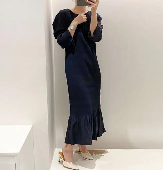 Elegant Long Ruffled Vintage Dress