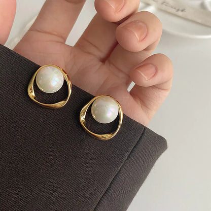 Silver Geometric Pearl Drop Earrings