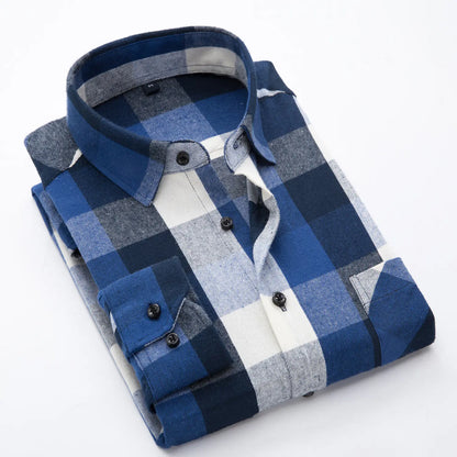 Men's Cotton Flannel Plaid Long Sleeve Shirt