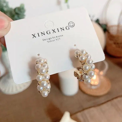 Chic Silver Pearl Geometric Earrings
