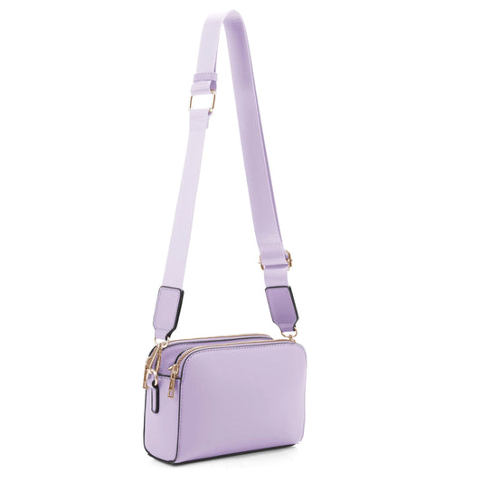 Lilac Triple-Zip Vegan Leather Crossbody