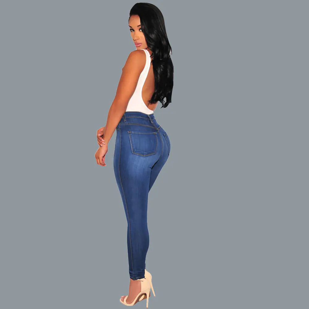 Women Fashion Slim Fit Ripped Knee Denim Jeans