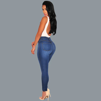 Women Fashion Slim Fit Ripped Knee Denim Jeans