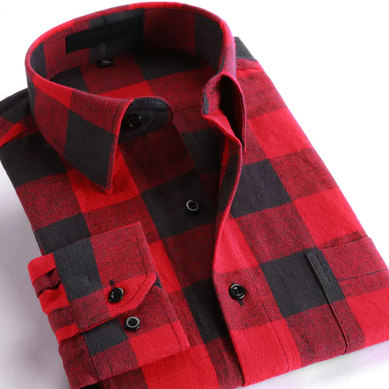 Men's Cotton Flannel Plaid Long Sleeve Shirt