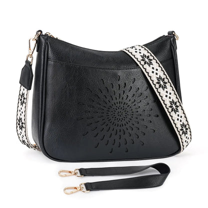 Dual-Strap Vegan Leather Crossbody Hobo Bag