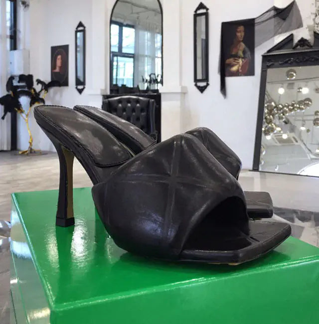Thick Square Head High Heel Leather Shoes