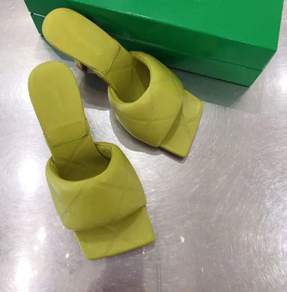 Thick Square Head High Heel Leather Shoes