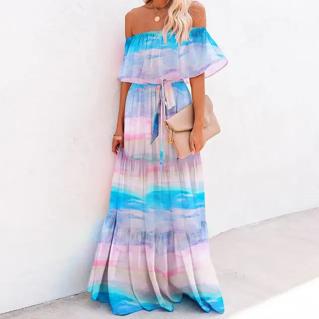 Multicolored Bohemian Ruffled Off Shoulder