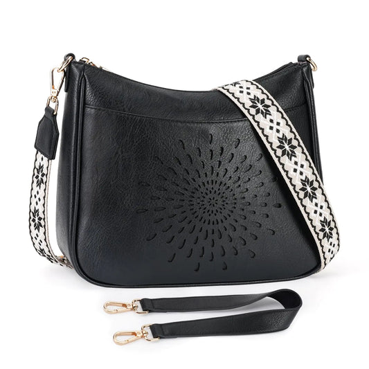 Dual-Strap Vegan Leather Crossbody Hobo Bag