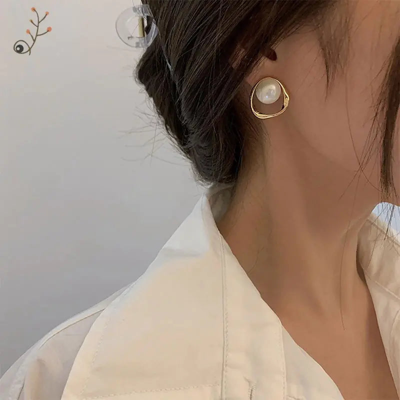 Silver Geometric Pearl Drop Earrings