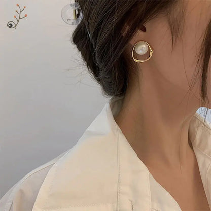Silver Geometric Pearl Drop Earrings