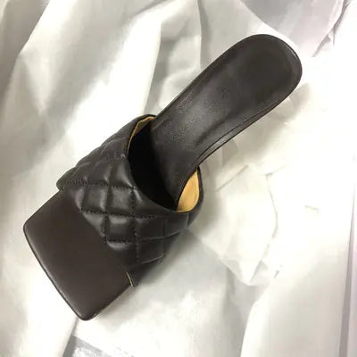 Chic Square Toe Leather Pumps