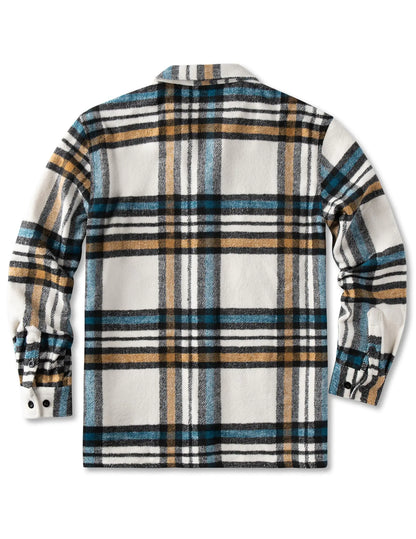 COOFANDY Men's Flannel Shirts Casual Button Down Plaid Shirt Jacket Long Sleeve Fleece Shacket with Pockets White Blue XX-Large