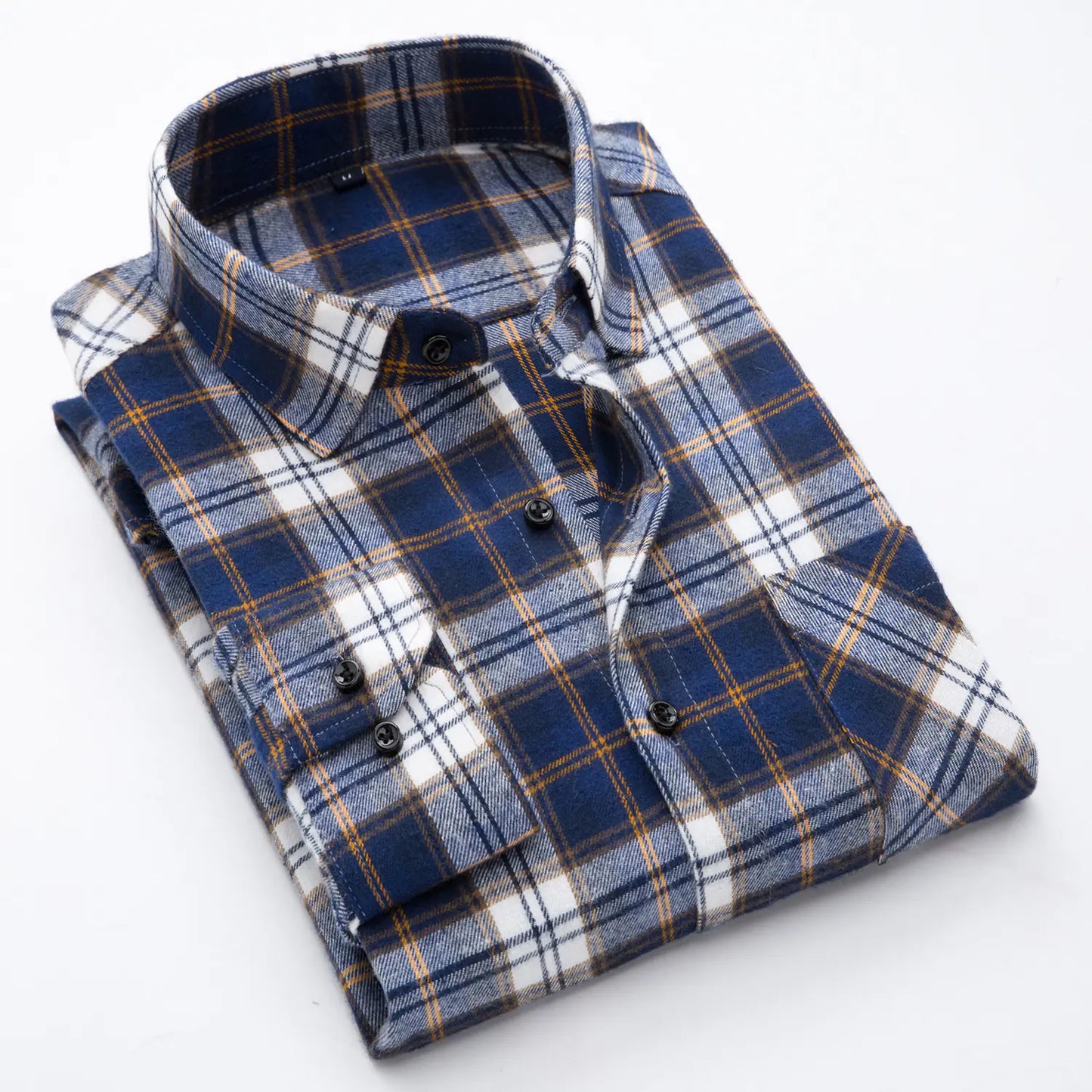 Men's Cotton Flannel Plaid Long Sleeve Shirt