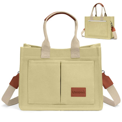Khaki Canvas Tote for Women - Crossbody with Pockets