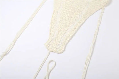 Distressed Off Shoulder Crochet Skirt Set
