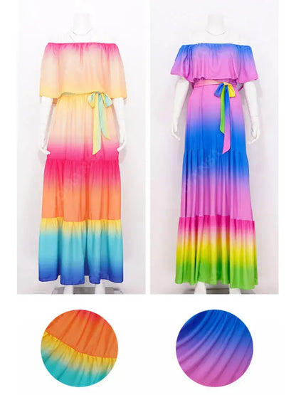 Multicolored Bohemian Ruffled Off Shoulder