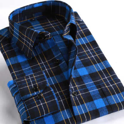 Men's Cotton Flannel Plaid Long Sleeve Shirt