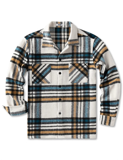 COOFANDY Men's Flannel Shirts Casual Button Down Plaid Shirt Jacket Long Sleeve Fleece Shacket with Pockets White Blue XX-Large