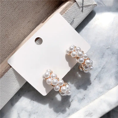 Chic Silver Geometric Pearl Earrings