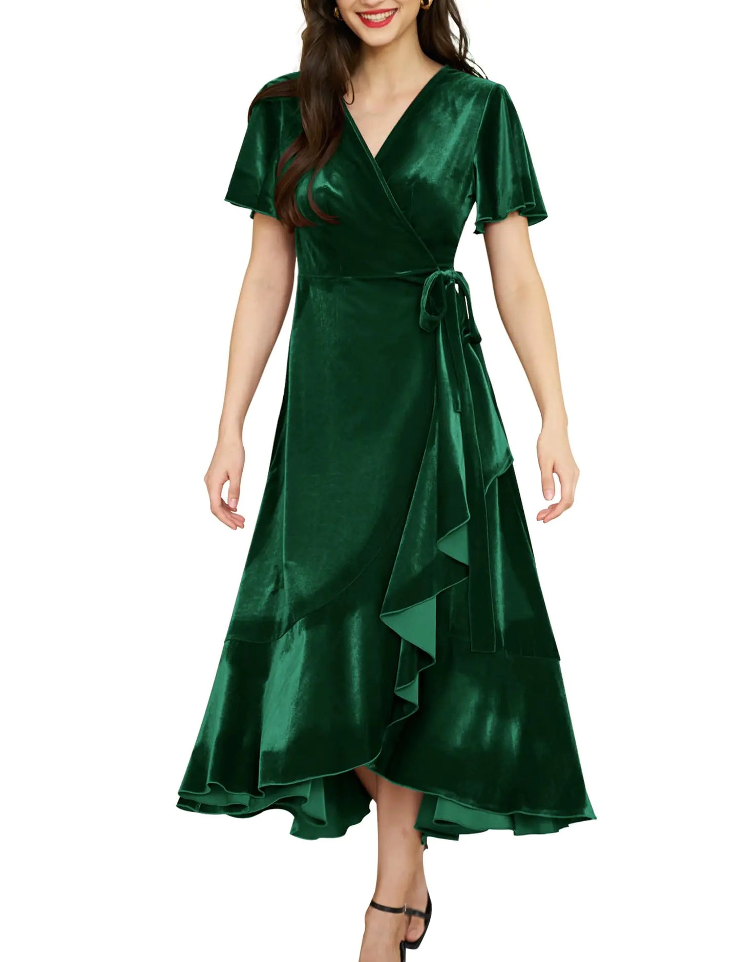 Velvet Boho Wrap Dress with Pockets