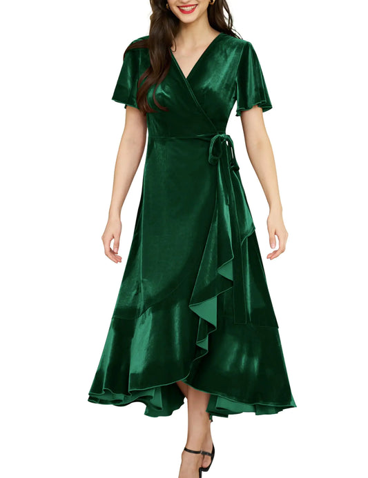 Velvet Boho Wrap Dress with Pockets