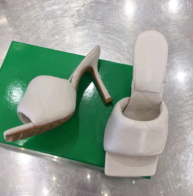 Thick Square Head High Heel Leather Shoes